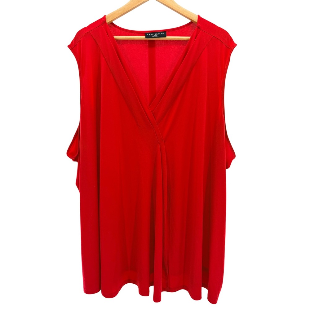 Lane Bryant Womens Plus Size 38/40 Red Crossover V-Neck Sleeveless Blouse Top